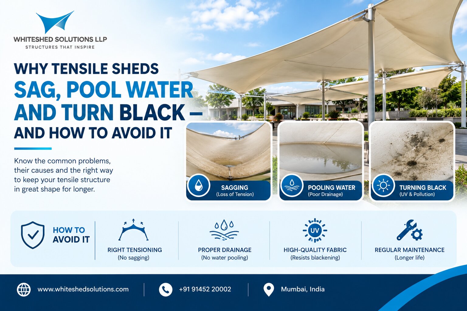 Why Tensile Sheds Sag, Pool Water and Turn Black – and How to Avoid It